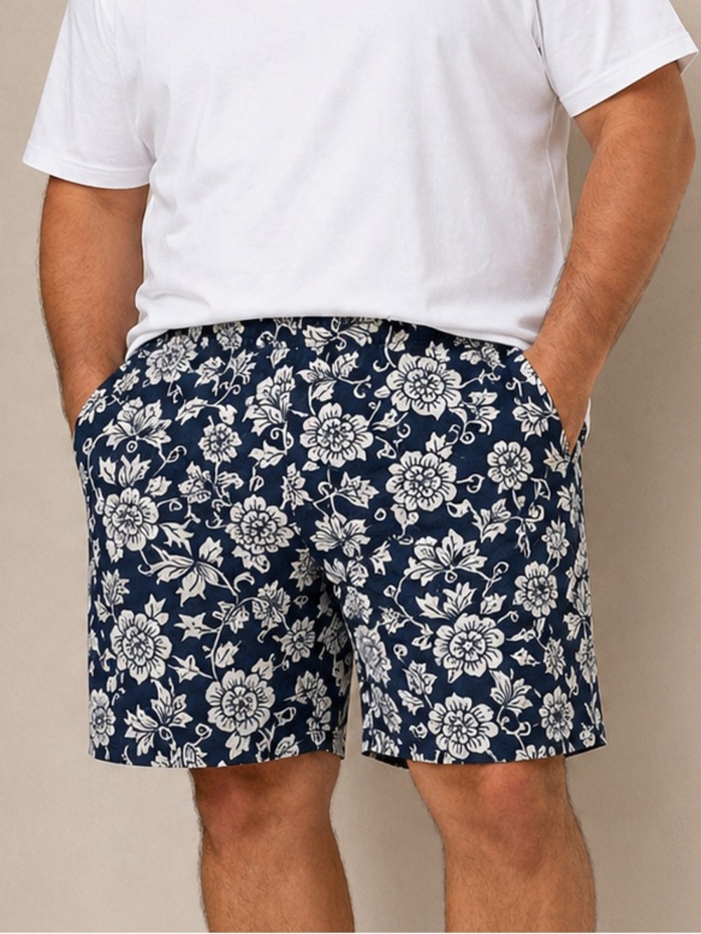 Caribbean Joe 2X Big Floral Swim Trunks Navy Hawaiian Beach Shorts NWT